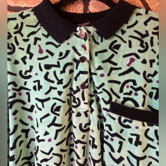 Velour collared maximalist sweater abstract vintage Keith Haring esque - Picture 10 of 14